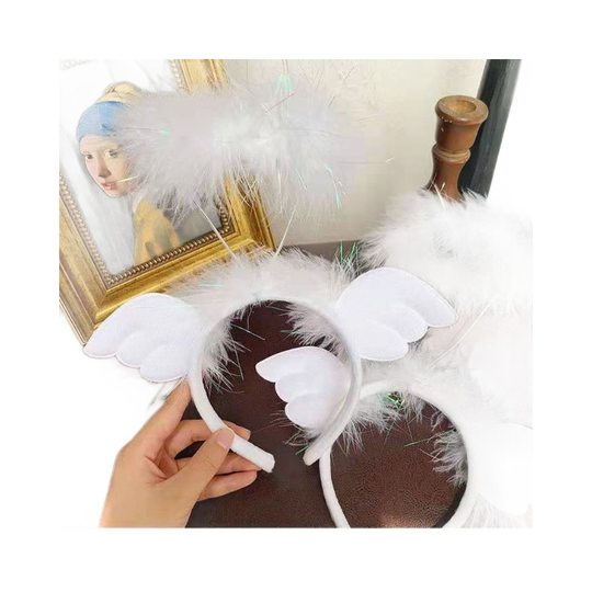 Cross-border Hot Selling Angel Wings Feather Luminous Headband Prom Headdress Goose Feather Antlers led Headband Toy Wholesale