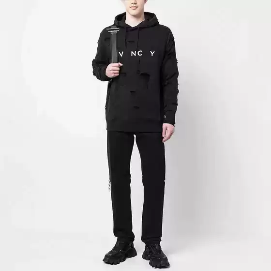 [in Stock] Original Version with Correct Label Gv Hand-Cut Double-Layer Ripped Hooded Drawstring Sweatshirt for Men and Women