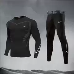 Fleece-Lined Fitness Clothing, Sports Training Clothing, Thermal Clothing, Tight-Fitting Clothing, Quick-Drying Training Base Layer, Autumn and Winter Running Suit for Men