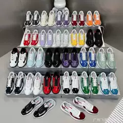 2024 Spring and Summer New Fashionable Comfortable All-match Patent Leather Mesh Breathable Round-toe Front Lace-up Casual Sports Lovers Shoes