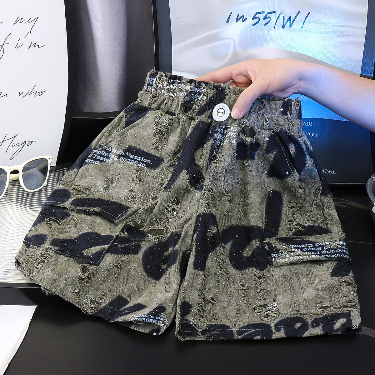 Boys' Summer Shorts, Korean Style Girls' Distressed Five-Inch Shorts, Thin Trendy Hip-Hop Kids' Shorts