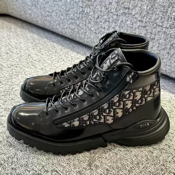 Guangzhou Goods European Station New Style Cowhide Stitching Canvas Breathable Thick-Soled Casual Leather Shoes Men's Comfortable Leather Shoes