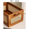 Retro hollow rattan storage basket wooden rectangular storage box Japanese style living room toy book storage basket in stock