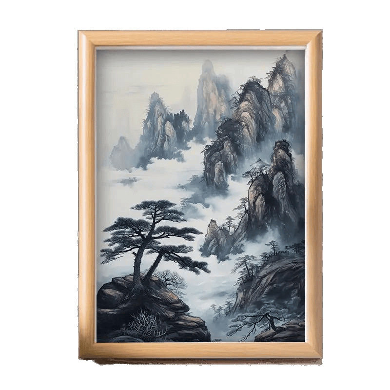 Chinese Style Ink Painting Desktop Ornaments Wooden Photo Frame Freehand Landscape Decoration Gift