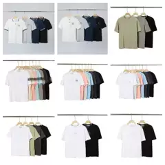 Stone Short-Sleeve T-Shirt with Compass Badge, Loose Round Neck Classic Base Shirt for Men, Combed Cotton, Summer Casual