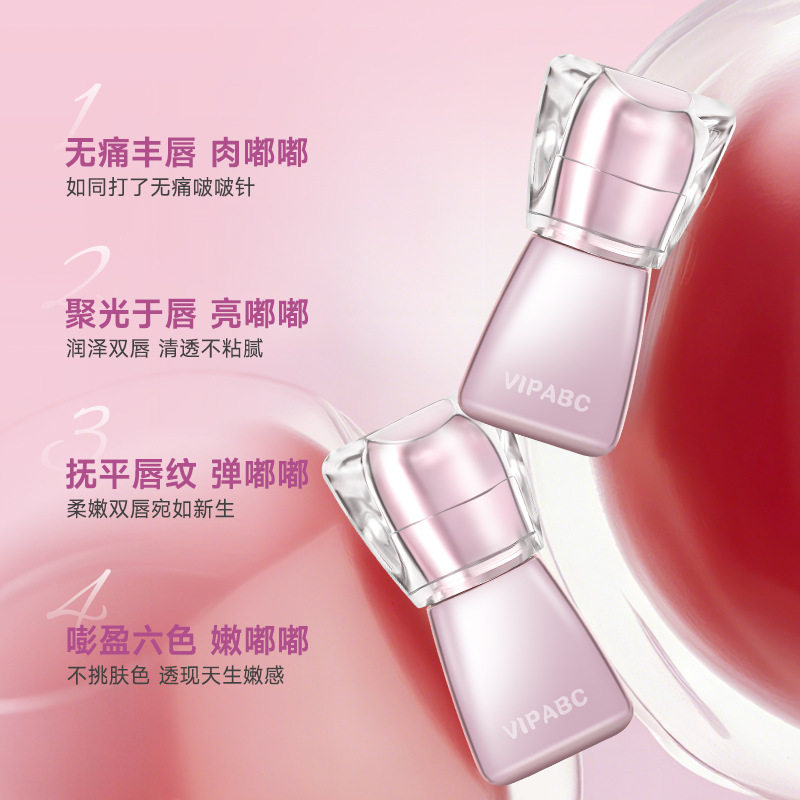 Vipabc Water-Glossy Mirror Pouty Lips, Moisturizing, Delicate, Clear and Natural, Students' Whitening Water-Glossy Pouty Lip Glaze Without Makeup