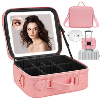 Cross-Border Pu Leather Belt Light Makeup Case, High-End Business Makeup Artist Special Makeup Case, Portable Large-Capacity Makeup Case