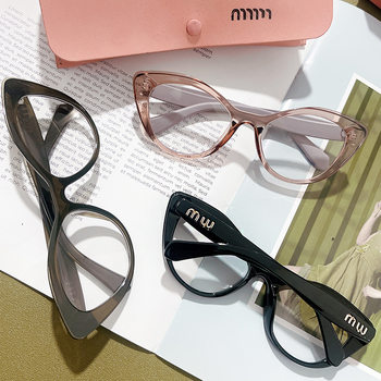 Spot Women's Plain Glasses Cat-Eye Glasses Frame Large Frame Face-Showing Small Fashion Trendy Casual Letter m Metal