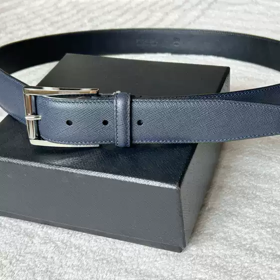 Pu La da has a high-end feel, simple and versatile 3.5 belt, genuine leather needle buckle, men's top layer cowhide, casual cross pattern, trendy