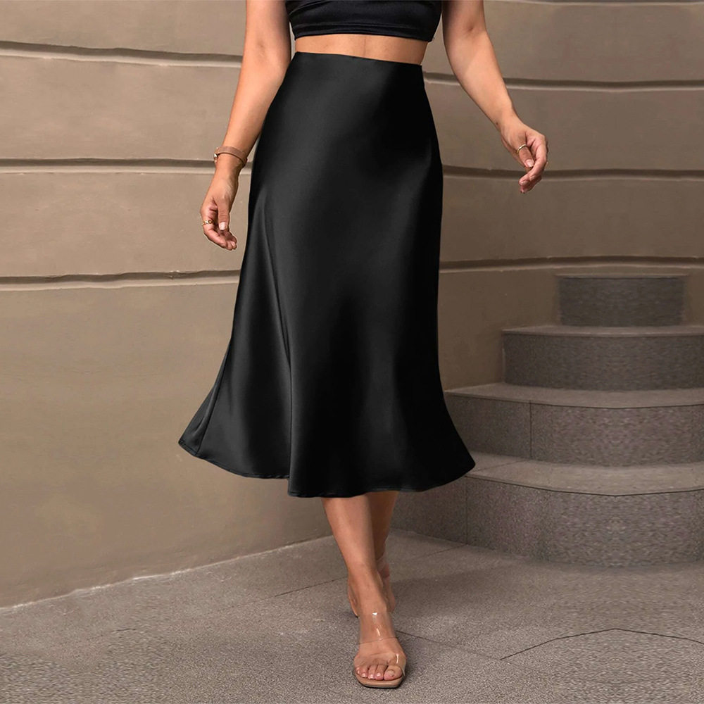 Elegant A Line Satin Midi Skirt Solid Color Autumn Winter Collection Perfect for Casual or Formal Occasions Wholesale