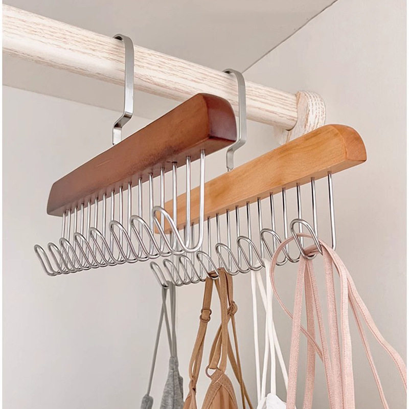 8-hook wooden sling hanger underwear vest tie storage hook student dormitory solid wood wave drying hanger