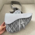 D gray leather saddle bag
