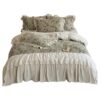 Winter French Thickeneded Milk Velvet Four-Piece Set with Floral Carvings Warm Coral Velvet Quilt Cover Bedding Green