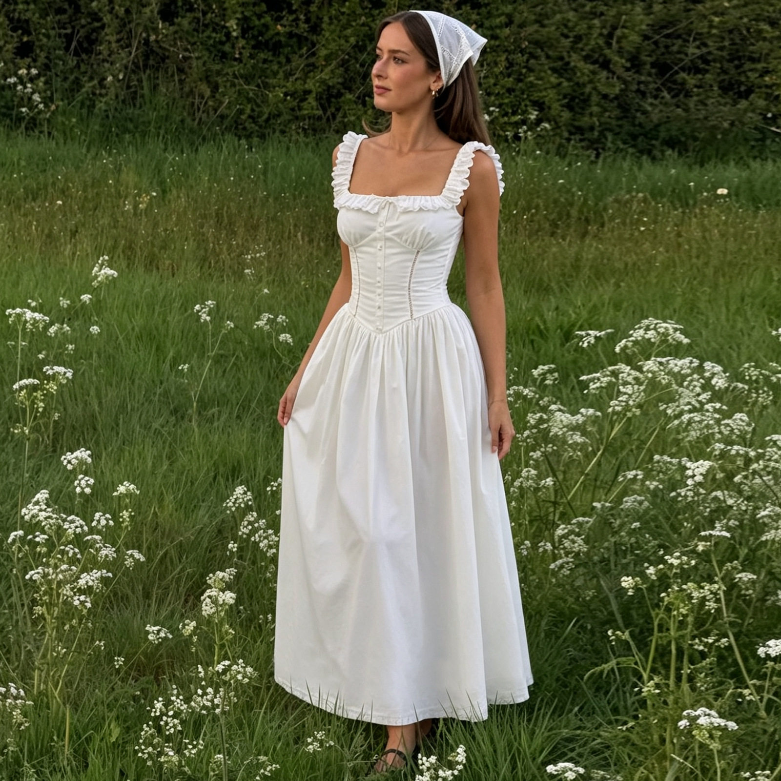Elegant French Style Summer Dress for Women Square Neck Ruffled Hem Slim Fit Adjustable Straps Perfect for Parties
