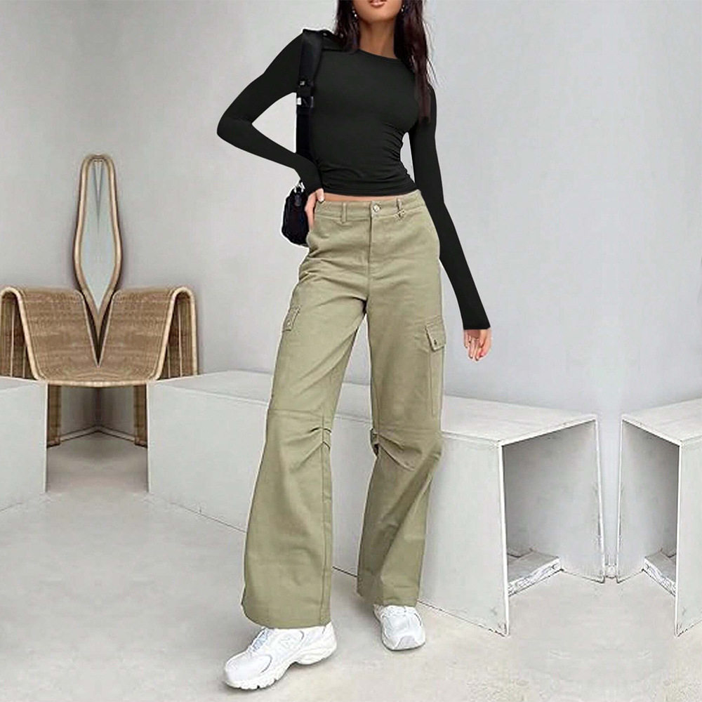 Womens Long Sleeve T Shirt Solid Color Slim Fit Versatile Style Spring Summer Casual Wear Wholesale Available