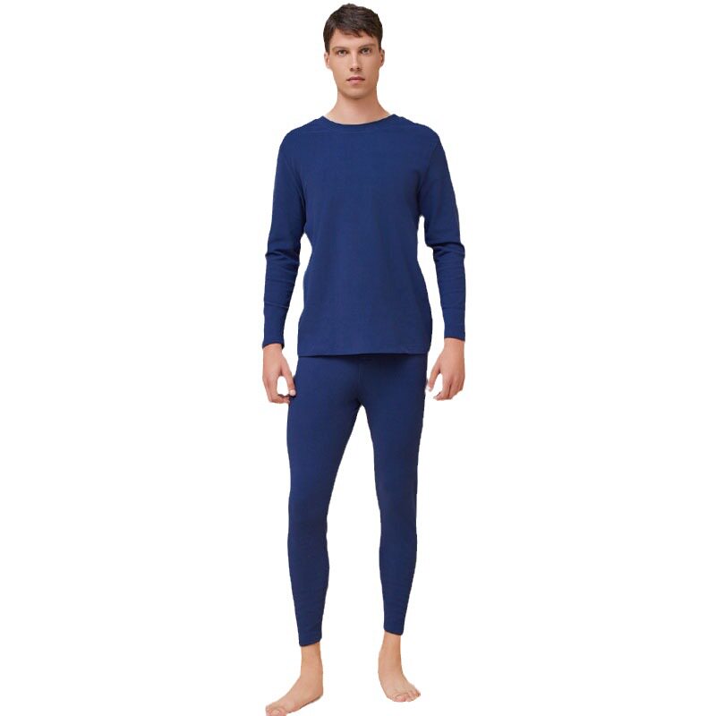 Mugwort Cotton Antibacterial Men's Thermal Underwear Set, Thickened Double-Sided Fleece Base Layer Top and Bottom Thermal Wear