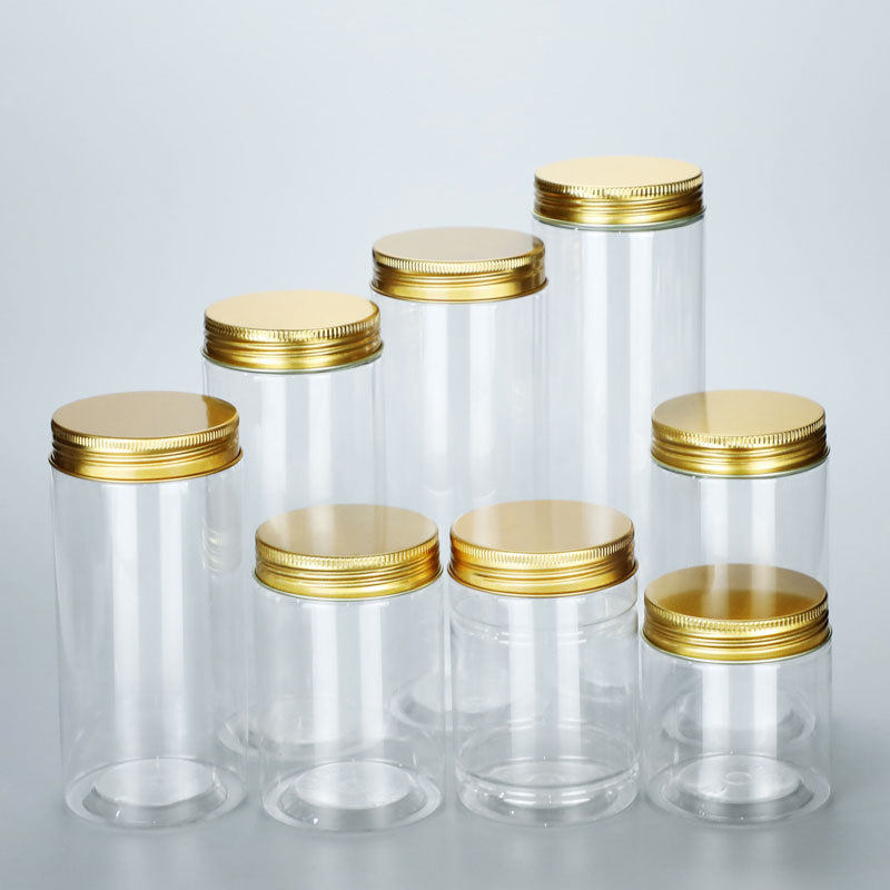 65 Aluminum Gold Honey Jar Juice Milk Powder Jar pet Wide Mouth Bottle Noodle Storage Jar Round Food Grade Plastic Bottle Jar