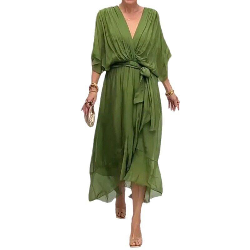 Batwing Sleeve Irregular Maxi Dress Solid Color Plus Size Elegant Design Perfect for Casual or Formal Occasions