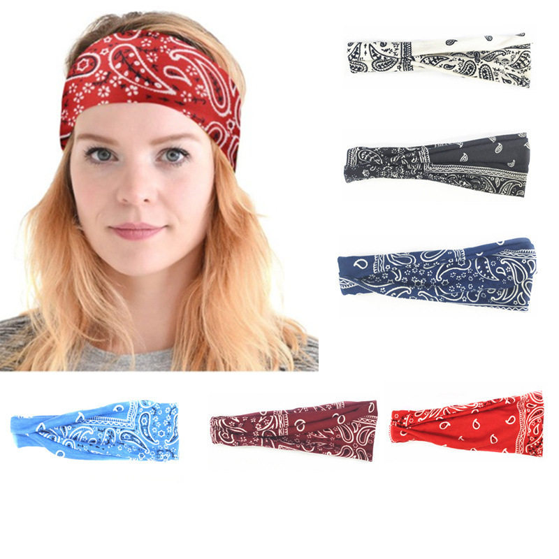 European and American new cashew nut women's sports headband yoga hair band sweat-absorbent band wide-brimmed printed headscarf headdress
