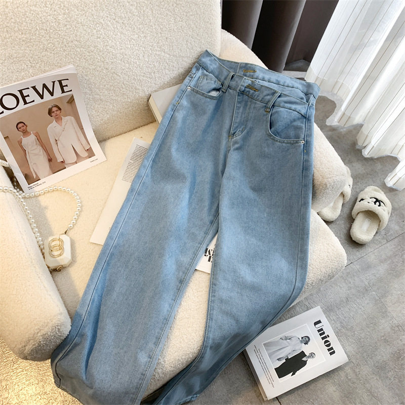 High Waisted Womens Jeans Slimming Wide Leg Design Loose Fit Straight Cut Spring Fashion for Petite Sizes