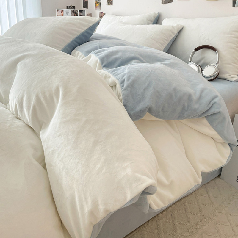 5 New Milk Velvet Four-Piece Winter Thickeneded Coral Flannel Bed Bed Sheets Quilt Cover Bed Three-Piece Fitted Bed Sheets Set 1.8