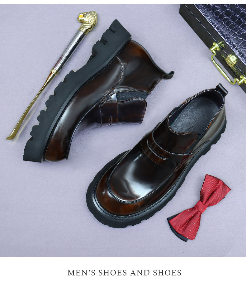 Giày Chelsea boot nam da bò thật cổ thấp dáng công sở — Màu nâu, Màu đen, Màu nâu cộng với nhung, Màu đen cộng với nhung