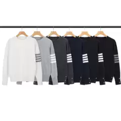 New Tb Round-Neck Wool Sweater with Four Stripes, Korean-Style Base Knitwear, Jacquard Slim-Fit Jacket
