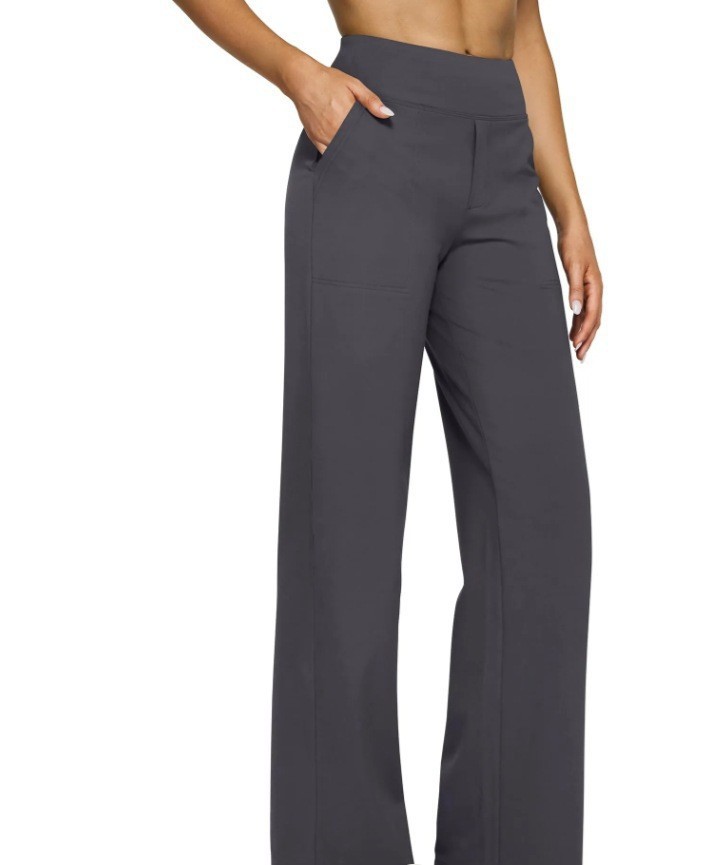 High Waisted Loose Fit Straight Leg Pants Solid Color Pocket Design Casual Style Autumn Collection Wholesale
