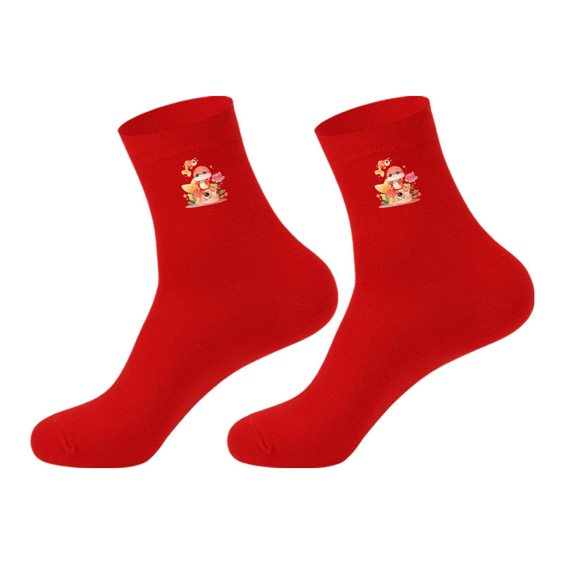 浪莎本命年红袜子女纯棉秋冬季属蛇年中筒袜情侣结婚红色男士棉袜