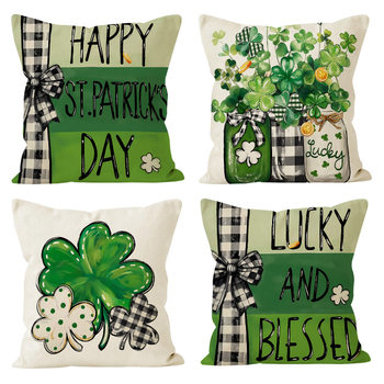 Four-leaf clover printed pillow case St. Patrick's holiday home living room sofa decorative pillow case cross-border linen