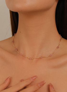 时光清浅。新中式轻奢不规则天然石项链简约精致复古小众锁骨链