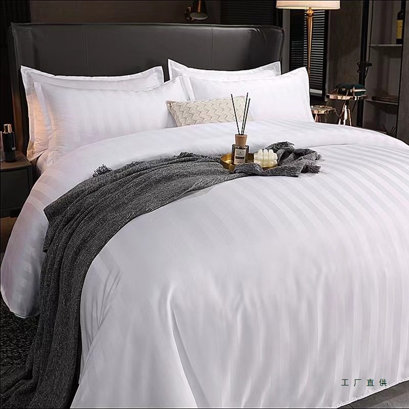 Big Sale Hotel Bed Bed Sheets Four-Piece Set Hotel Quilt Cover Linen White Quilt Cover Satin Pillowcase B&B Hospital Three-Piece Set