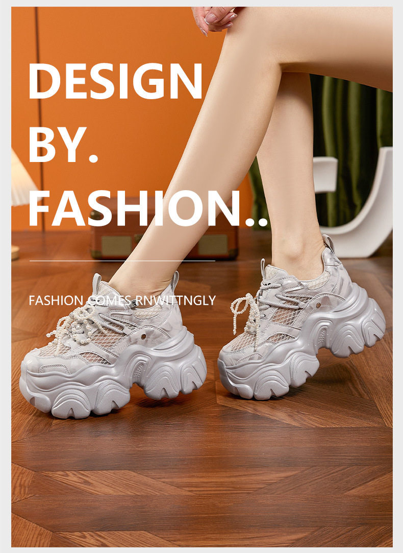 Giày sneaker nữ chunky đế dày thoáng khí mùa hè — Bạc, Trắng chi tiết 10
