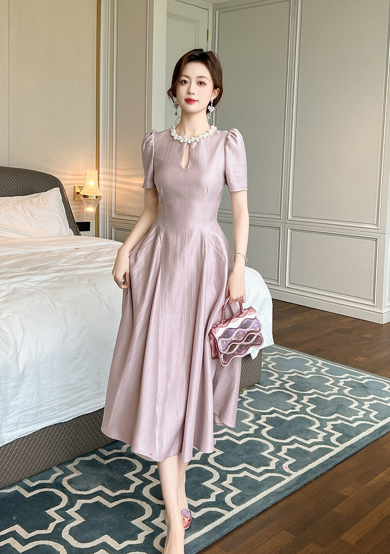 Đầm maxi nữ tay ngắn cổ tròn thắt eo dáng suông — [Đen], [Xanh bạc hà], [Tím] chi tiết 14