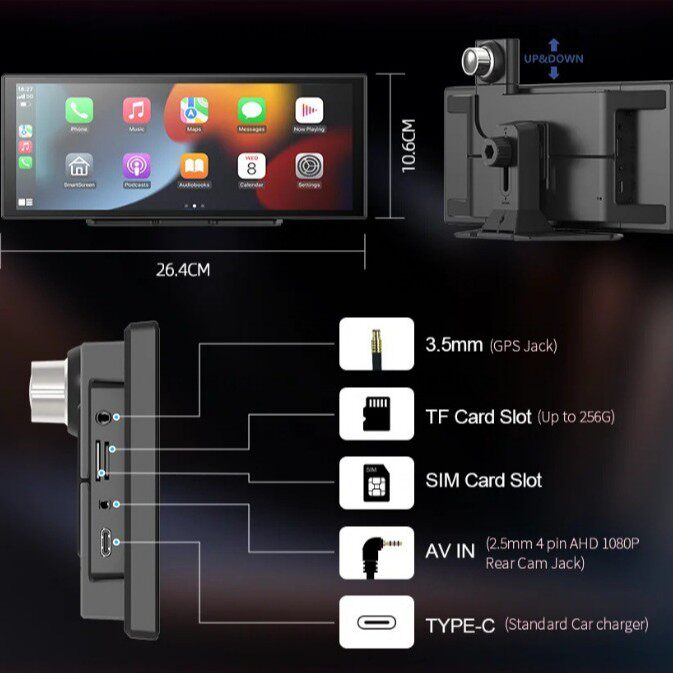Cross-Border 10.25inch Carplay Smart Screen Convenient Navigation Mp5 Player Car Projection Screen Driving Recorder