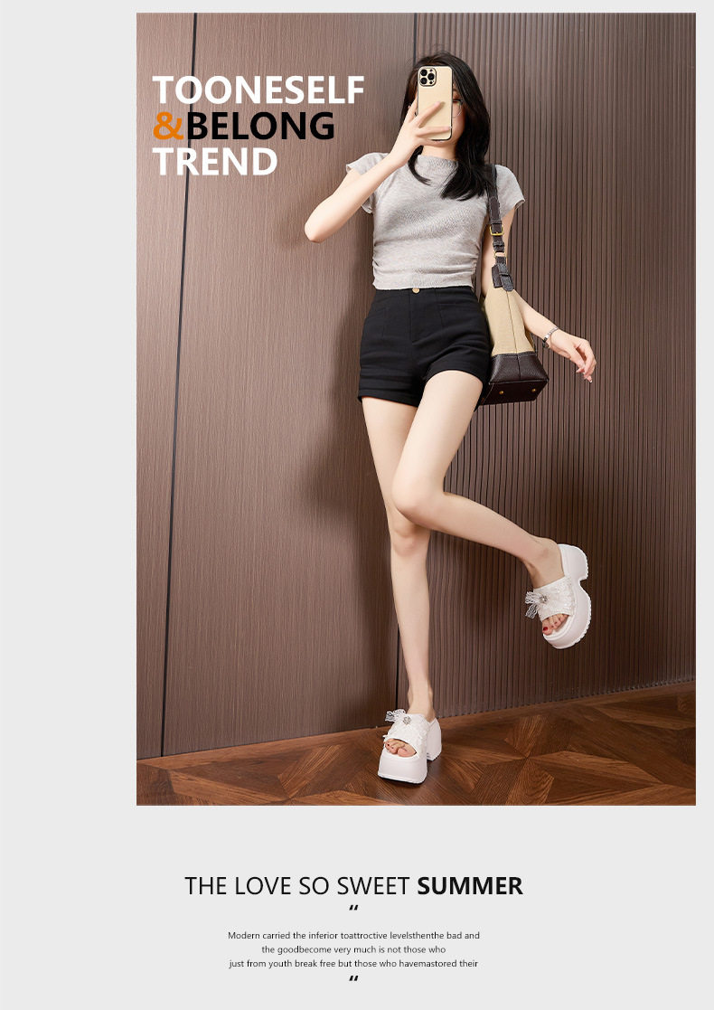 Sandal cao gót nữ hở mũi mùa hè đế dày — Đen, Trắng chi tiết 11