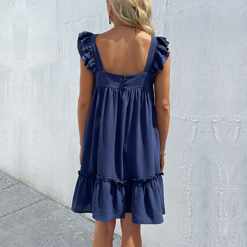 Womens Casual Beach Dress Short Loose Fit Spaghetti Straps Lightweight Fabric Summer Vacation Wear Wholesale