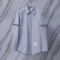 Gray striped double sleeve webbing Oxford long sleeve shirt