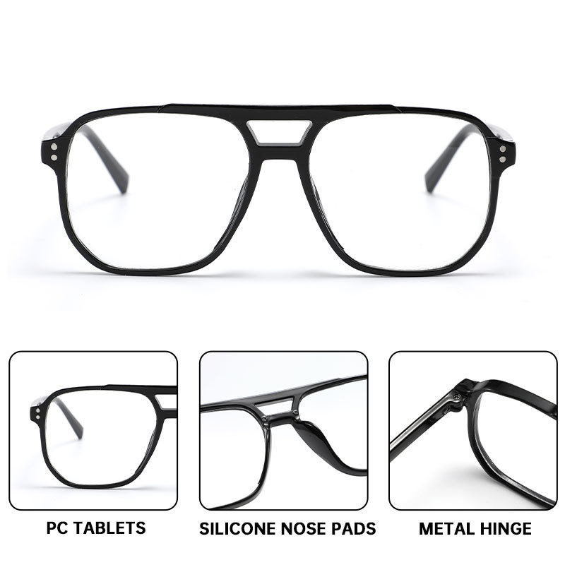 Large Frame Double Beam Glasses Frame Plain-made Plain Frame Cyber-famous Flat Glasses for Men and Women Fashion Trendy Optical Glasses Frame Toad Glasses