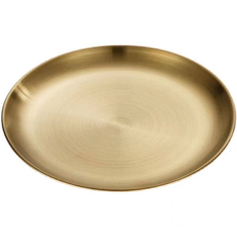 [Factory direct sales] Korean stainless steel thickened disc Golden barbecue plate fruit cake plate barbecue plate