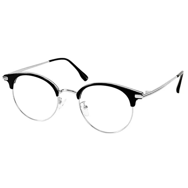 Korean-Style Half-Frame Glasses Frame for Women with Myopia, Can Be Customized with Prescription, Natural Look Magic Tool for Square and Round Faces, Makes Face Look Smaller, Men's Frame 31266
