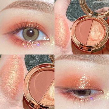 Mingxizhi two-color eyeshadow plate earth color Pearl matte gold flash polarized small plate portable pumpkin color eyeshadow plate