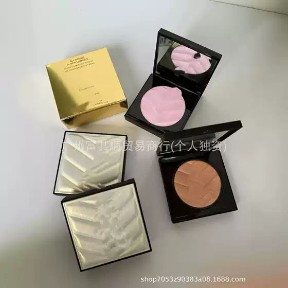 Cross-Border Foreign Trade White Leather Powder Compact 5g Shade 01 Cool-Toned Silver White 02 Warm-Toned Champagne Gold 03 Light Pink Iridescent