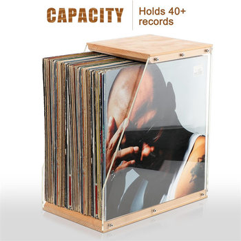 Wooden Record Rack Desktop Ornaments Transparent Vinyl Record Display Rack Tape Book Storage Box Solid Wood Storage Rack