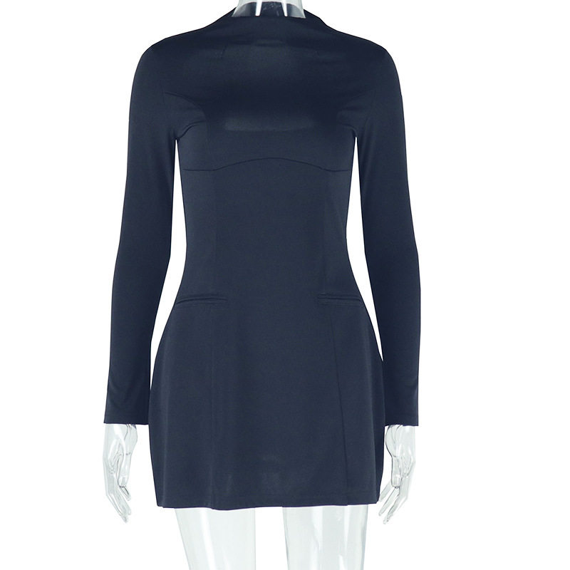 Elegant A Line Dress Solid Color Backless Long Sleeve Slim Fit Casual or Evening Wear Wholesale Available