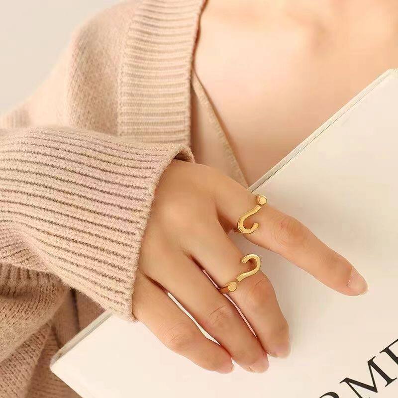 New Korean-Style Question Mark Ring with a Unique Creative Design, Simple and Elegant Geometric Jewelry for Women