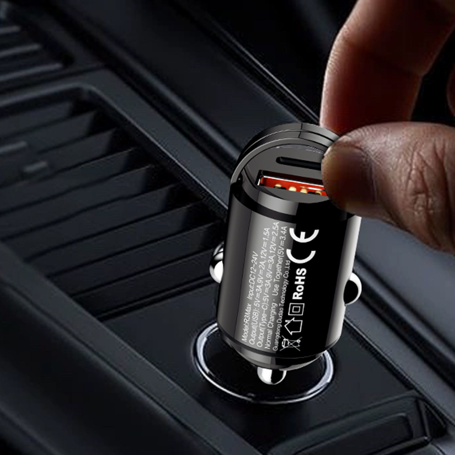 Excessive to R3Max Mini Dual-Port Small Pull Ring 48W Car Charger Aluminum Alloy Cigarette Lighter Pd Fast Charging Car Charger Head