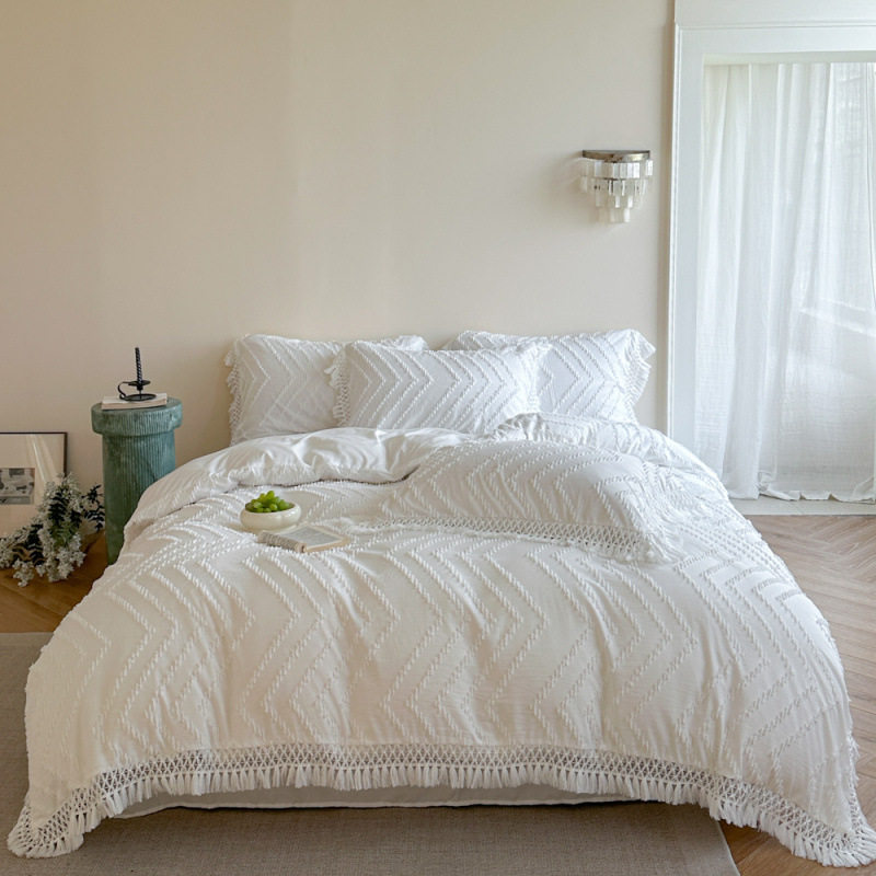 Three-Dimensional Cut Flower Four-Piece Set Korean Nordic Style Washed Cotton Fitted Sheet Four-Piece Set Japanese Style Simple Three-Piece Set