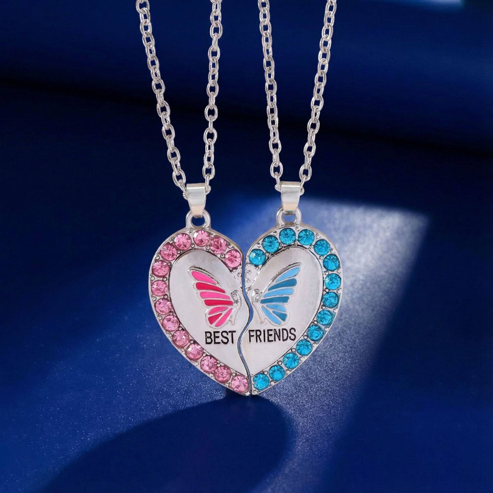 欧美饰品 BEST FRIENDS心型方块吊坠 闺蜜吊坠心形项链