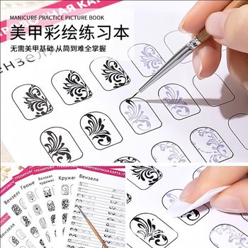 Nail art painting exercise book copy plate nail art beginners pull line hook flower hand-painted practice tools can be reused
